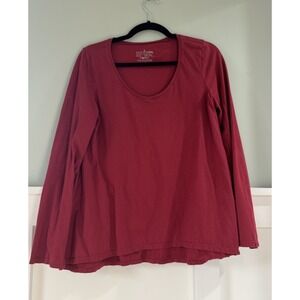 Neon Buddha Red Top Cotton‎ Spandex Knit Long Sleeve Athleisure, Size Small